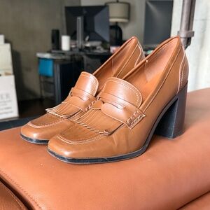 Marc Fisher Brown Leather Heeled Loafers